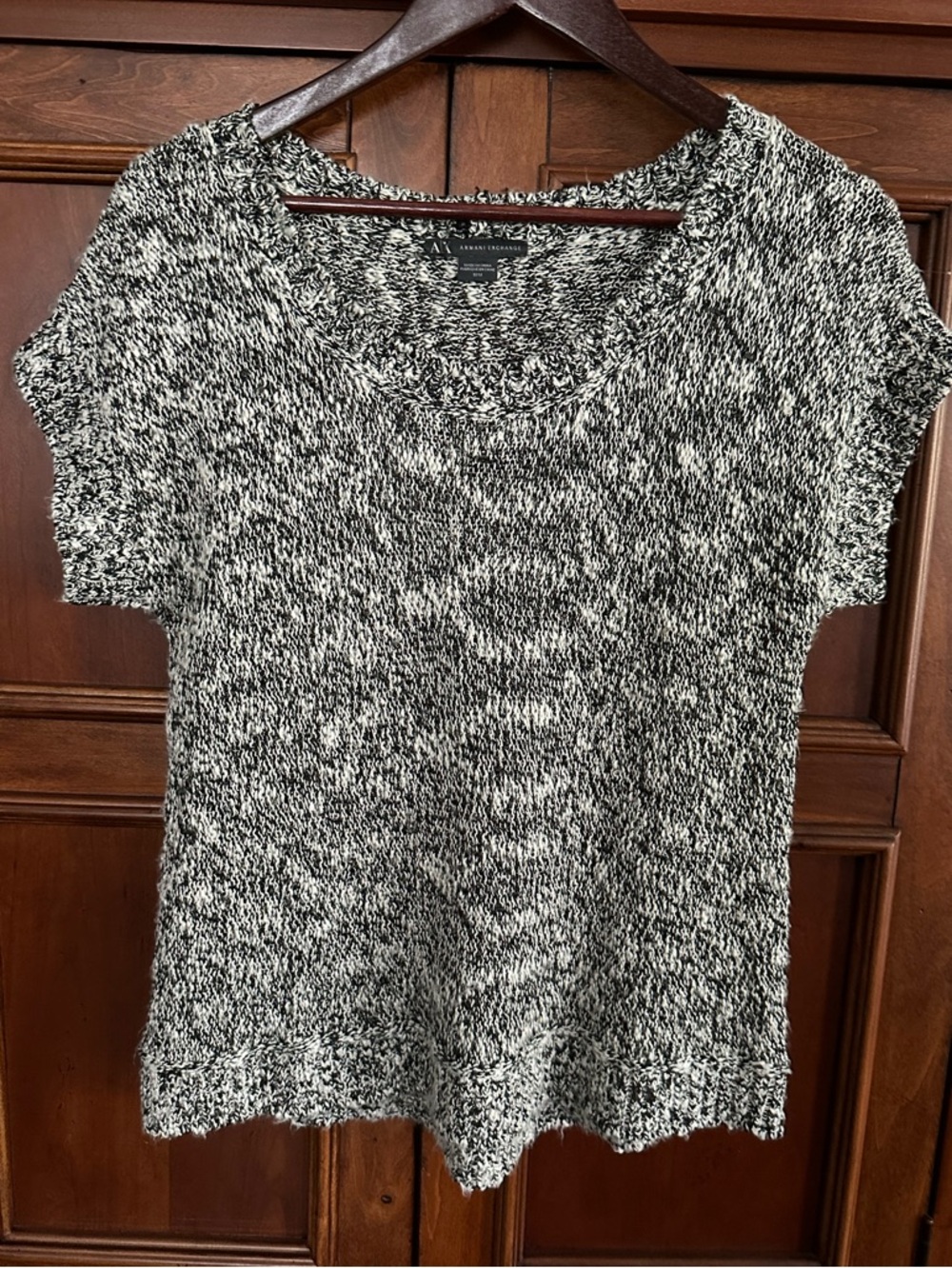 AX Armani Exchange Knit Gray Metallic Heather Short Sleeve Sweater Size M EUC